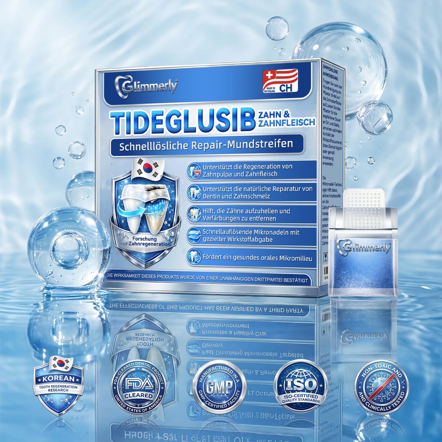 𝐺𝑙𝑖𝑚𝑚𝑒𝑟𝑙𝑦® Tideglusib Zahn & Zahnfleisch Schnelllösliche Repair-Mundstreifen